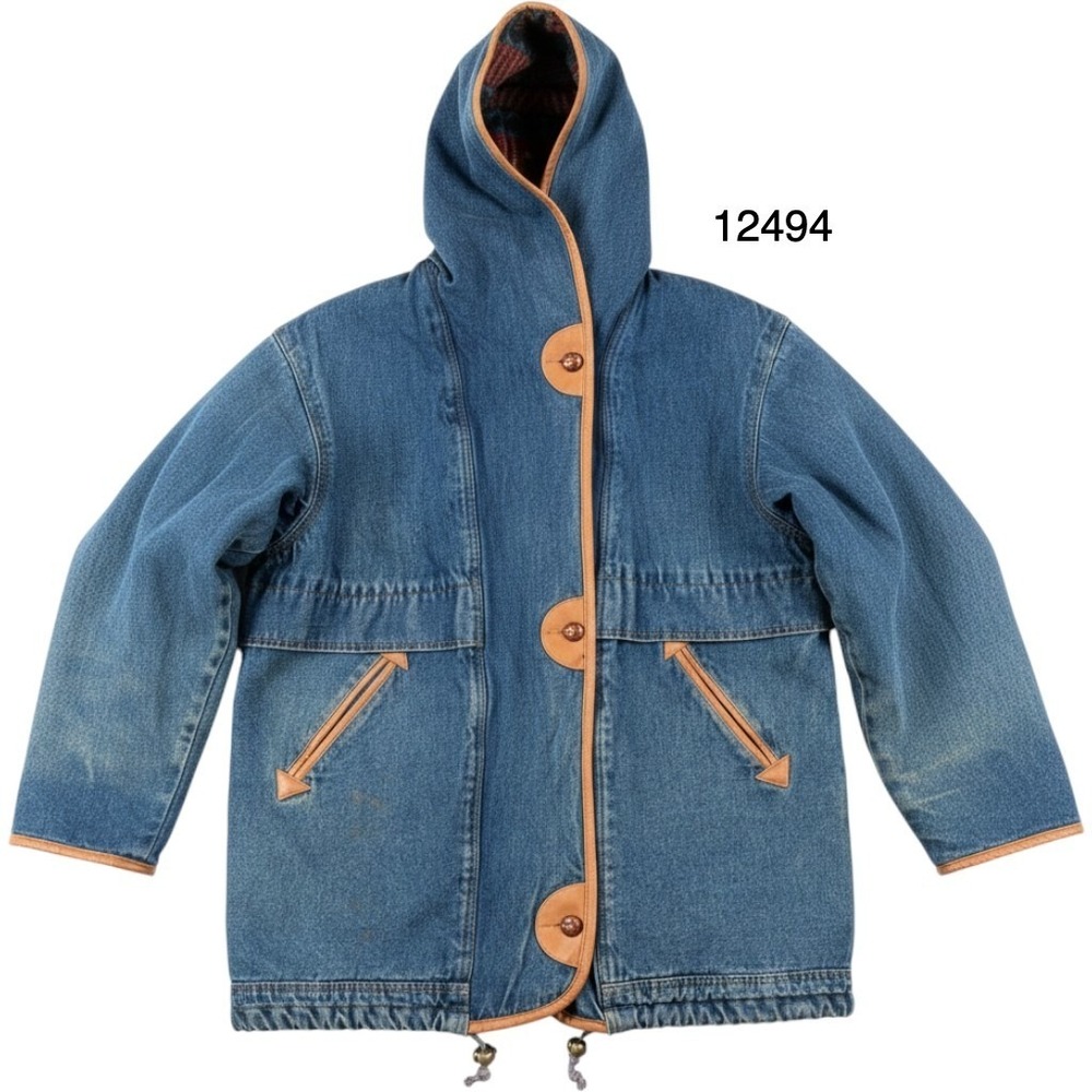 Vintage Demin Parka OutBrook Womens Medium Blue Southwestern Hooded Quilted
